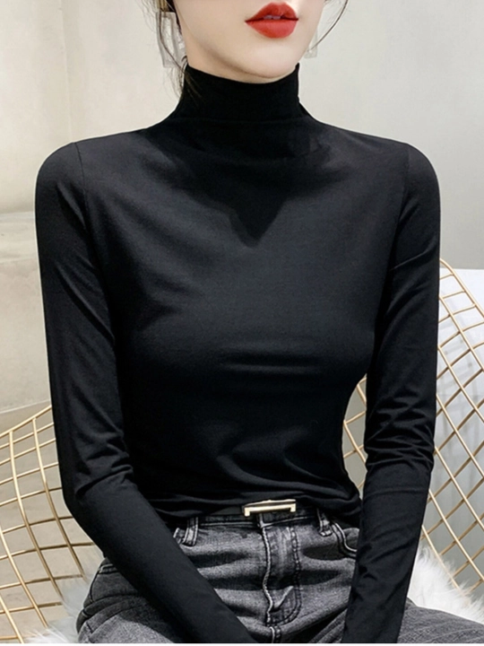 Elegant Slim-Fit Longsliv для женщин-с высоким воротником, эластичным и удобным
