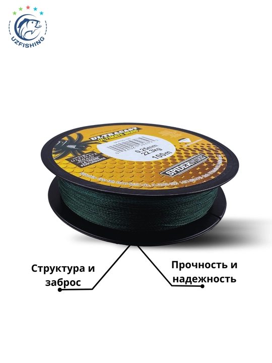 SpiderWire Ultracast Ultimate Braid to'qilgan leska 100m, 0.25mm, 22.3kg, to'q yashil