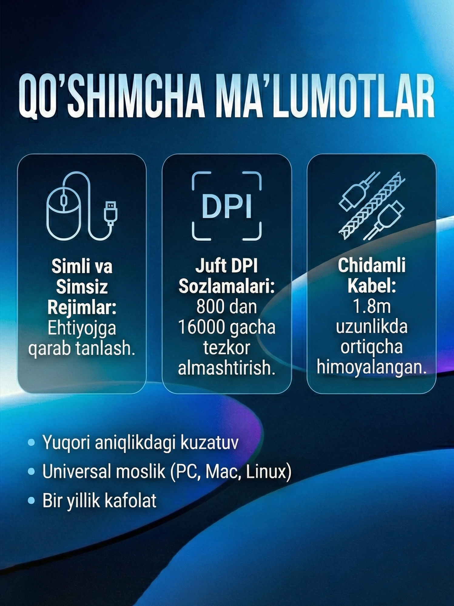 Simsiz shovqinsiz kompyuter sichqonchasi, RGB yoritgichli, Bluetooth