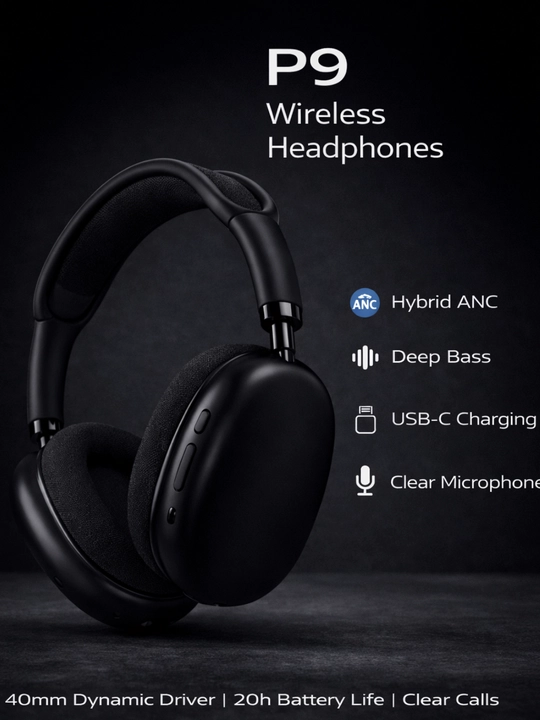 Беспроводные наушники P9 Bluetooth с ANC, 40 мм драйвер - 