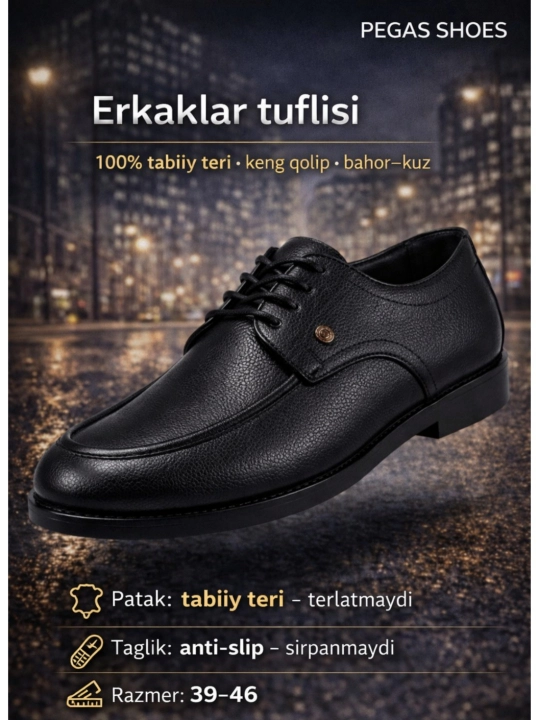Erkaklar poyabzali - mokasin, lofler, polklassik, haqiyqiy teridan, katta razmerlar 39-46