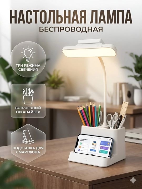 Stol usti LED chiroq, kitob va telefon qoygich va organayzer bilan - 