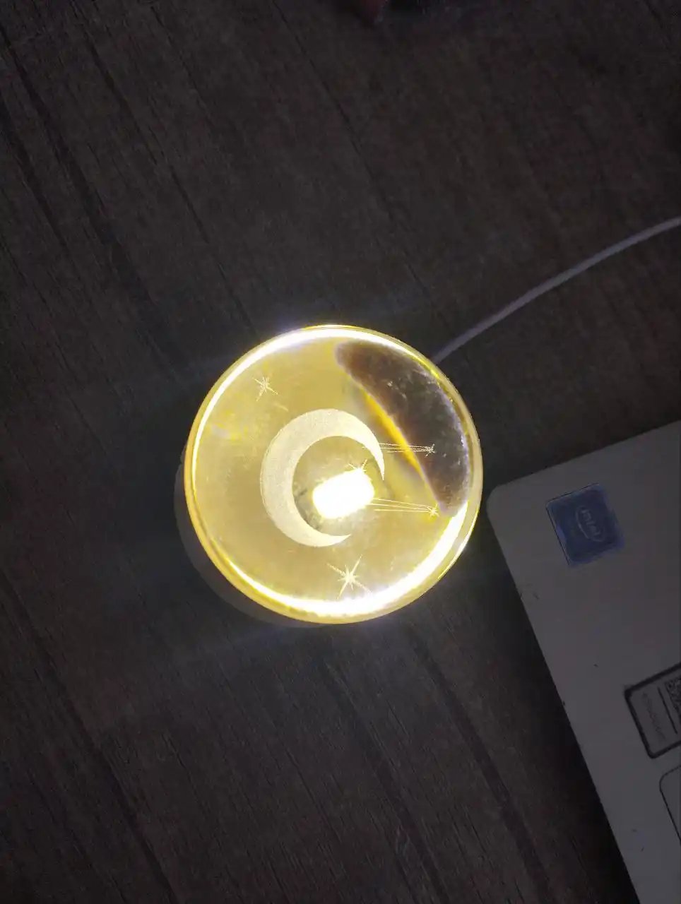 Хрустальный шар-ночник 3D, LED настольный светильник, полумесяц, USB лампа, 6 см