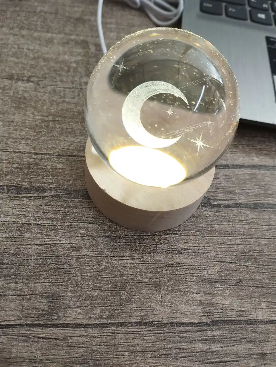 Хрустальный шар-ночник 3D, LED настольный светильник, полумесяц, USB лампа, 6 см