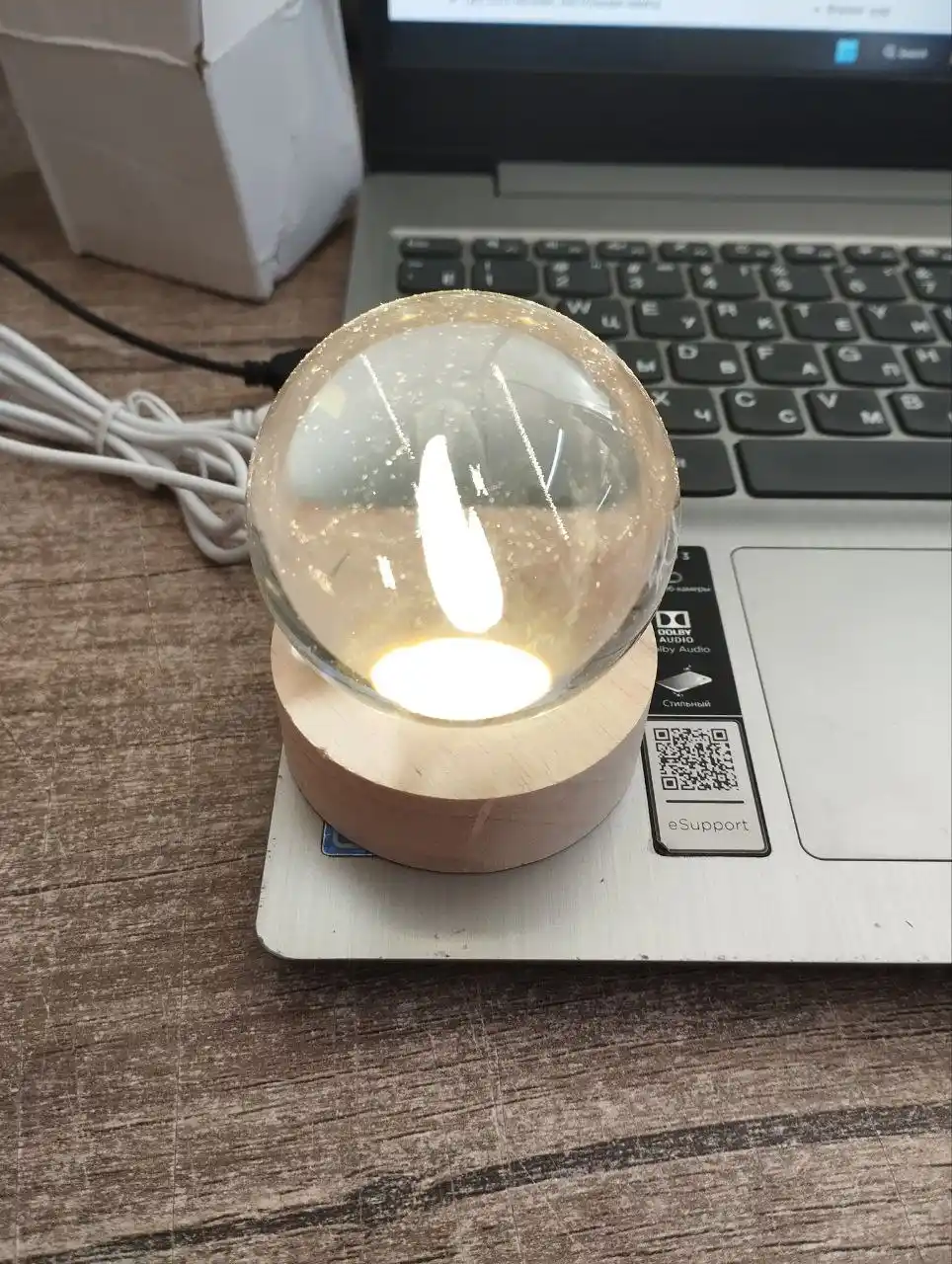 Хрустальный шар-ночник 3D, LED настольный светильник, полумесяц, USB лампа, 6 см