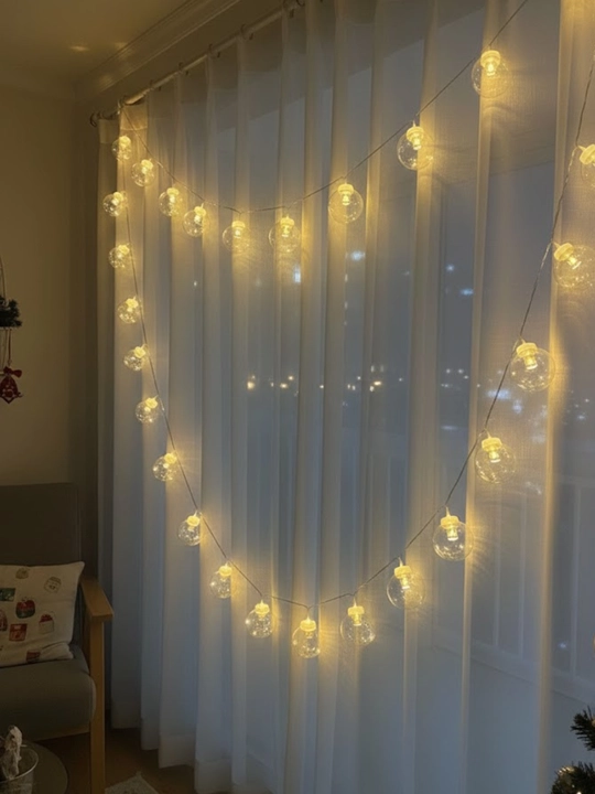 LED girlyanda sharli – issiq sariq nur, batareykali, uy dekori