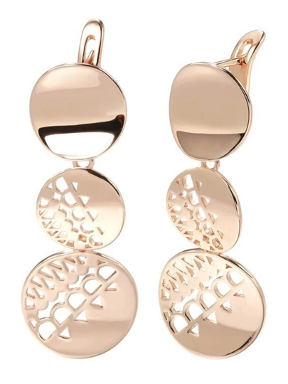 Серьги подвески трехъярусные "Ажурные диски", бижутерия 585RG, подарок женщинам — MISS07-УЗУНСИРГА-ЗОЛОТ