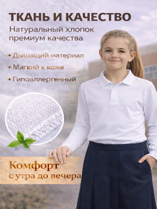 Рубашка поло для школы с длинным и коротким рукавом на мальчика и девочку