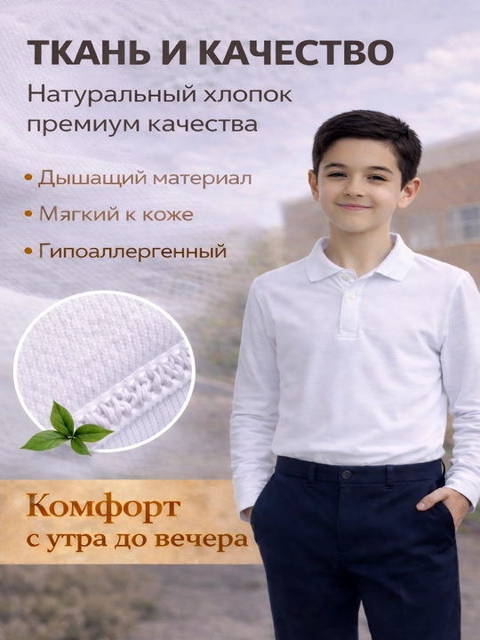 Рубашка поло для школы с длинным и коротким рукавом на мальчика и девочку