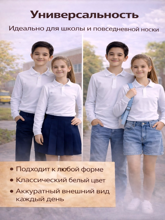 Рубашка поло для школы с длинным и коротким рукавом на мальчика и девочку
