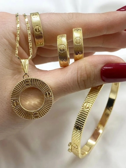 Комплект украшений, серьги, кольцо, браслет, цепочка, Messika Bvlgari, Vancleef — CARTEIR-XTOY-БЕЖЕВ-XTOY8