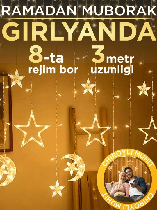 Led girlyanda Ramazom bayrami va romantik kechalar uchun uyning, ichki bezatish