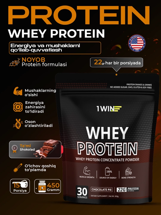 Protein 1WIN Whey Protein — mushak o‘sishi va tiklanish uchun oqsil
