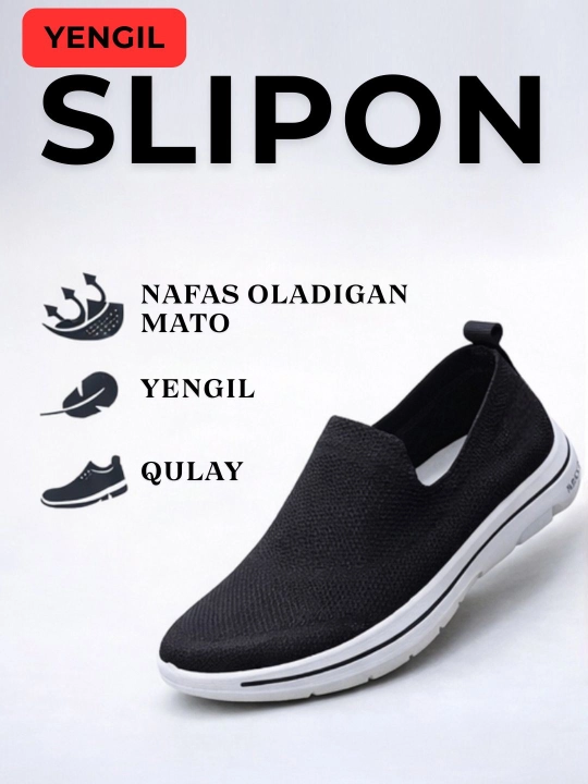 Erkaklar sliponlari yengil, nafas oluvchi, yozgi, har kunlik qulay oyoq kiyim