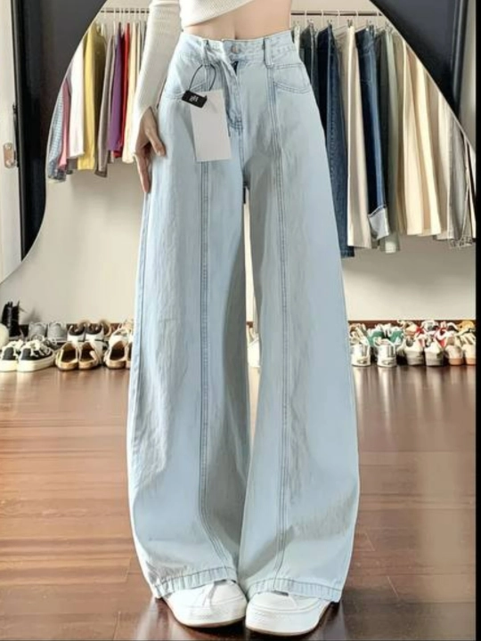 Ayollar uchun baland belli Wide Leg jinsi shim - 