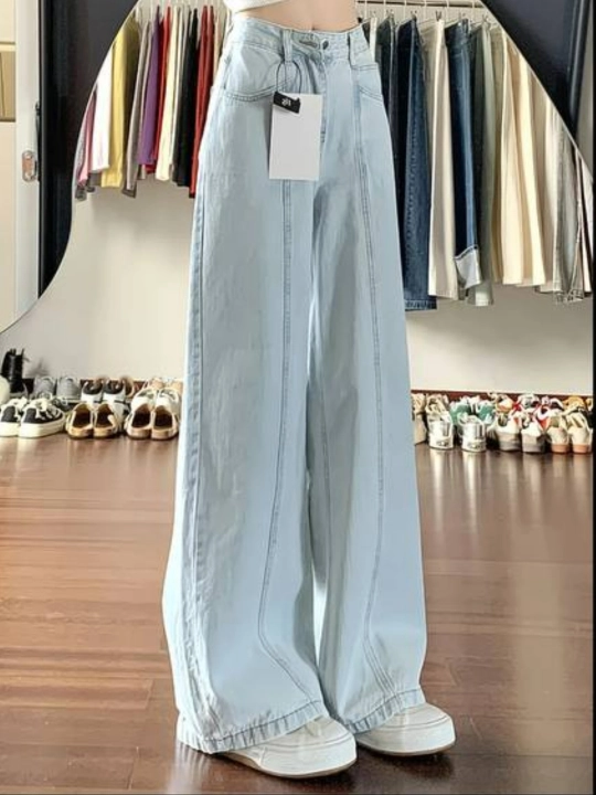 Ayollar uchun baland belli Wide Leg jinsi shim