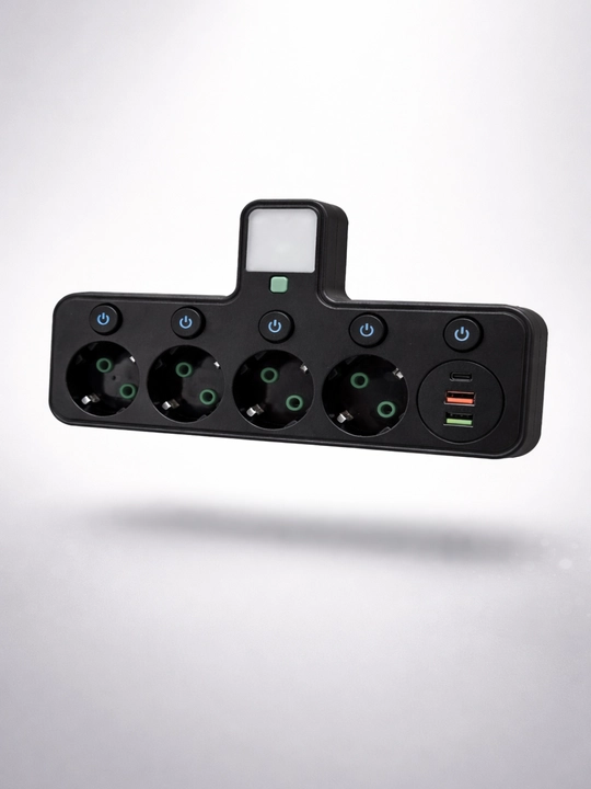 Сетевой адаптер 4 розетки с USB, Type-C и LED подсветкой, универсальный