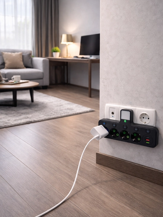 Сетевой адаптер 4 розетки с USB, Type-C и LED подсветкой, универсальный