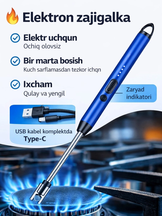 Электронная зажигалка для кухни, плиты для газа и свечей, с зарядным устройством USB