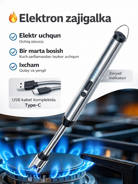 Электронная зажигалка для кухни, плиты для газа и свечей, с зарядным устройством USB