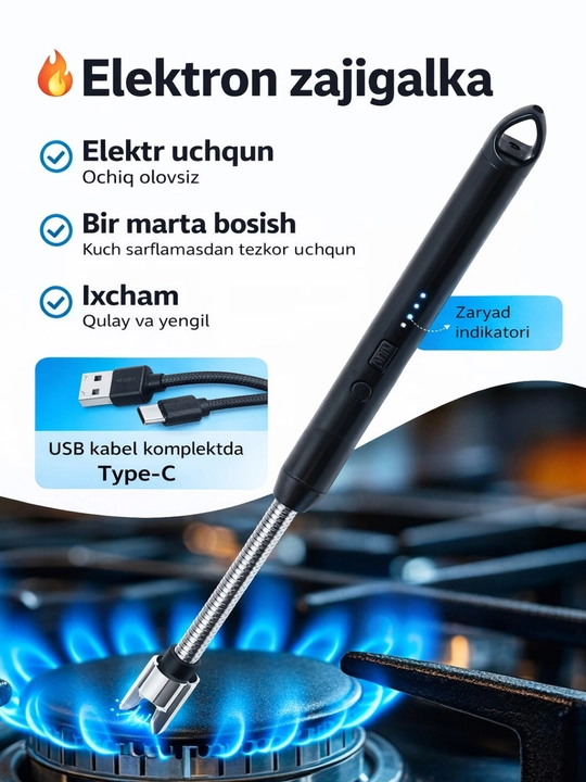 Электронная зажигалка для кухни, плиты для газа и свечей, с зарядным устройством USB