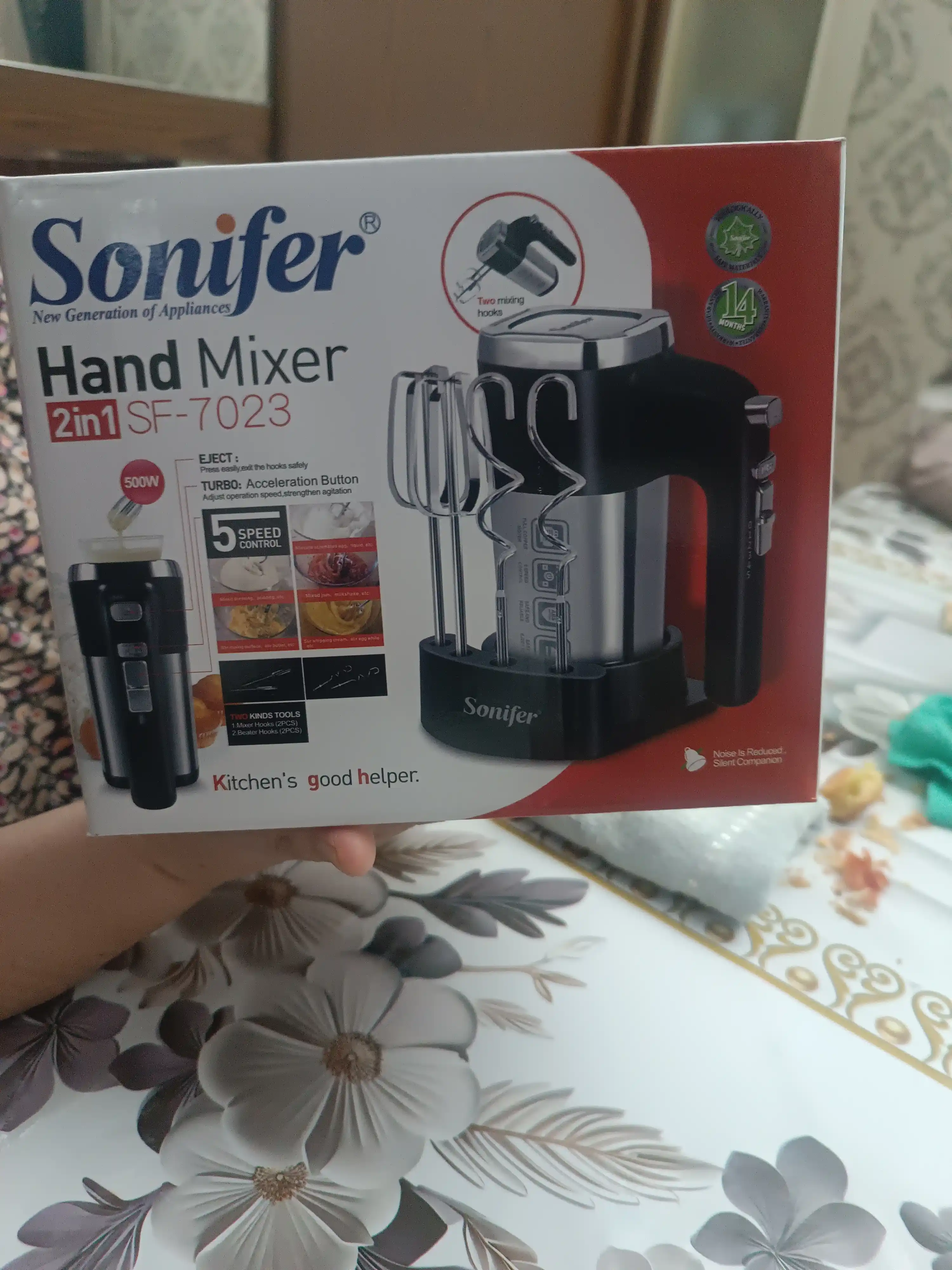 Миксер ручной Sonifer, электрический, с подставкой, турбо режим, 5 скоростей, 500 Вт