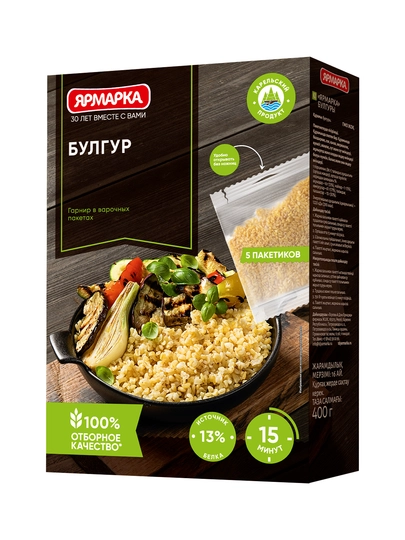 Булгур из твёрдых сортов пшеницы Ярмарка 400г варочные пакеты — VALMART-YARM041