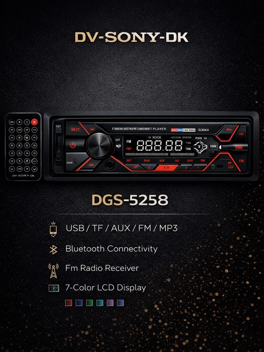 DV-SONY-DK DGS-5258 1DIN автомагнитола – Bluetooth, USB/TF/AUX, FM, 7-цветный LCD дисплей