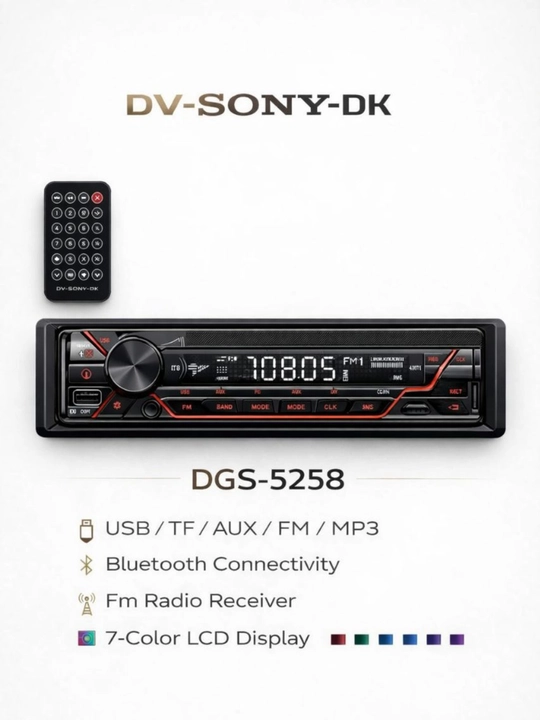 DV-SONY-DK DGS-5258 1DIN автомагнитола – Bluetooth, USB/TF/AUX, FM, 7-цветный LCD дисплей