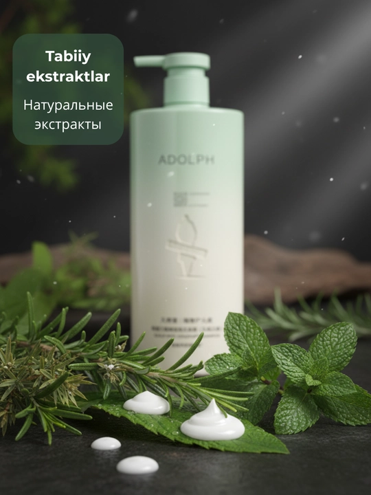 ADOLPH sochlar uchun shampun 618 ml, qazg'oqqa qarshi, yog‘ nazorati, tiklovchi
