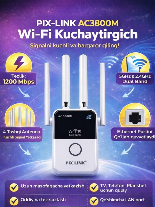 Усилитель сигнала WiFi мини-роутер, репитер 5G 3 в 1 Pix-link 5G 1200Mb/s - 