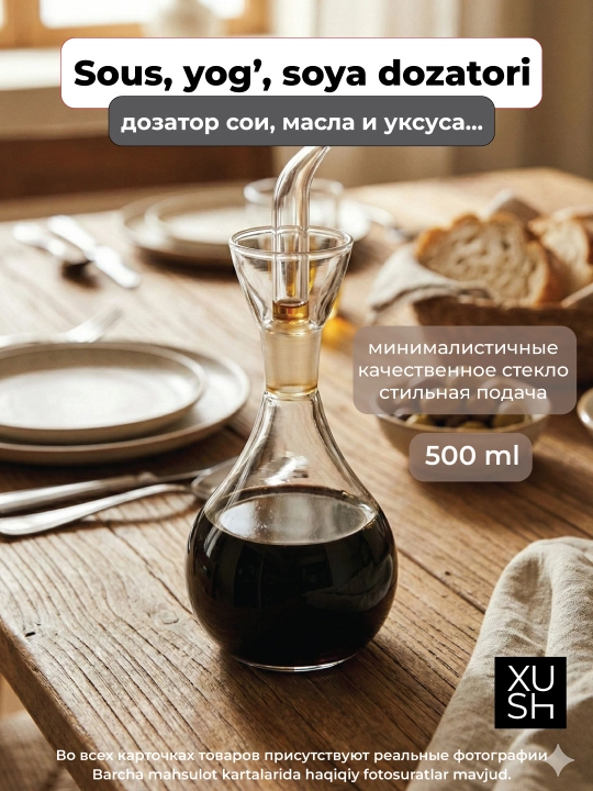 Yog', soya va souslar uchun shisha idish, dozator (500 ml va 125 ml) - 