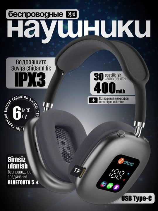 Simsiz quloqchinlar bluetooth naushnik AKZ MAX600 LED displey kompyuter va telefon uchun
