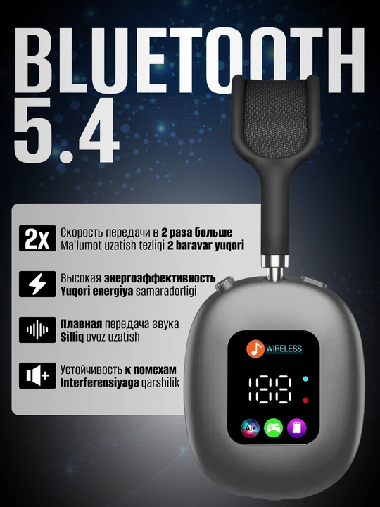 Simsiz quloqchinlar bluetooth naushnik AKZ MAX600 LED displey kompyuter va telefon uchun