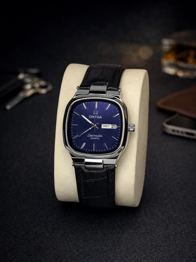 Классические мужские часы Omega, кожаный ремешок — SABR1-00W0042-СИНИЙ