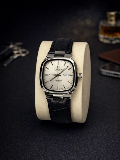 Классические мужские часы Omega, кожаный ремешок — SABR1-00W0042-БЕЛЫЙ
