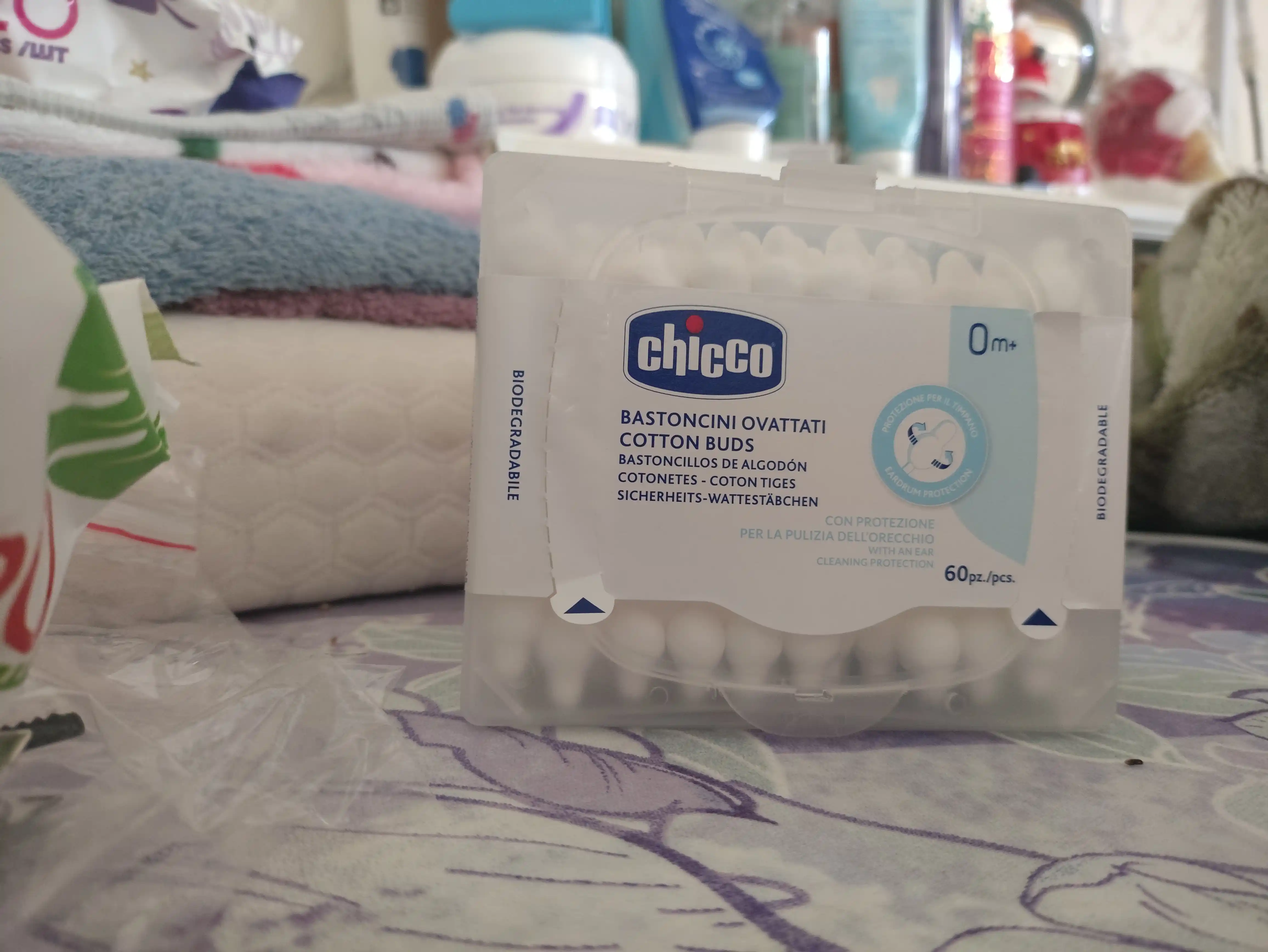 Ватные палочки Chicco с ограничителем, 0+ месяцев, 60 шт