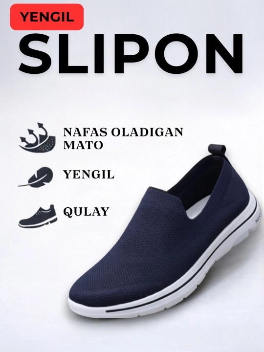 Erkaklar sliponlari yengil, nafas oluvchi, yozgi, har kunlik qulay oyoq kiyim