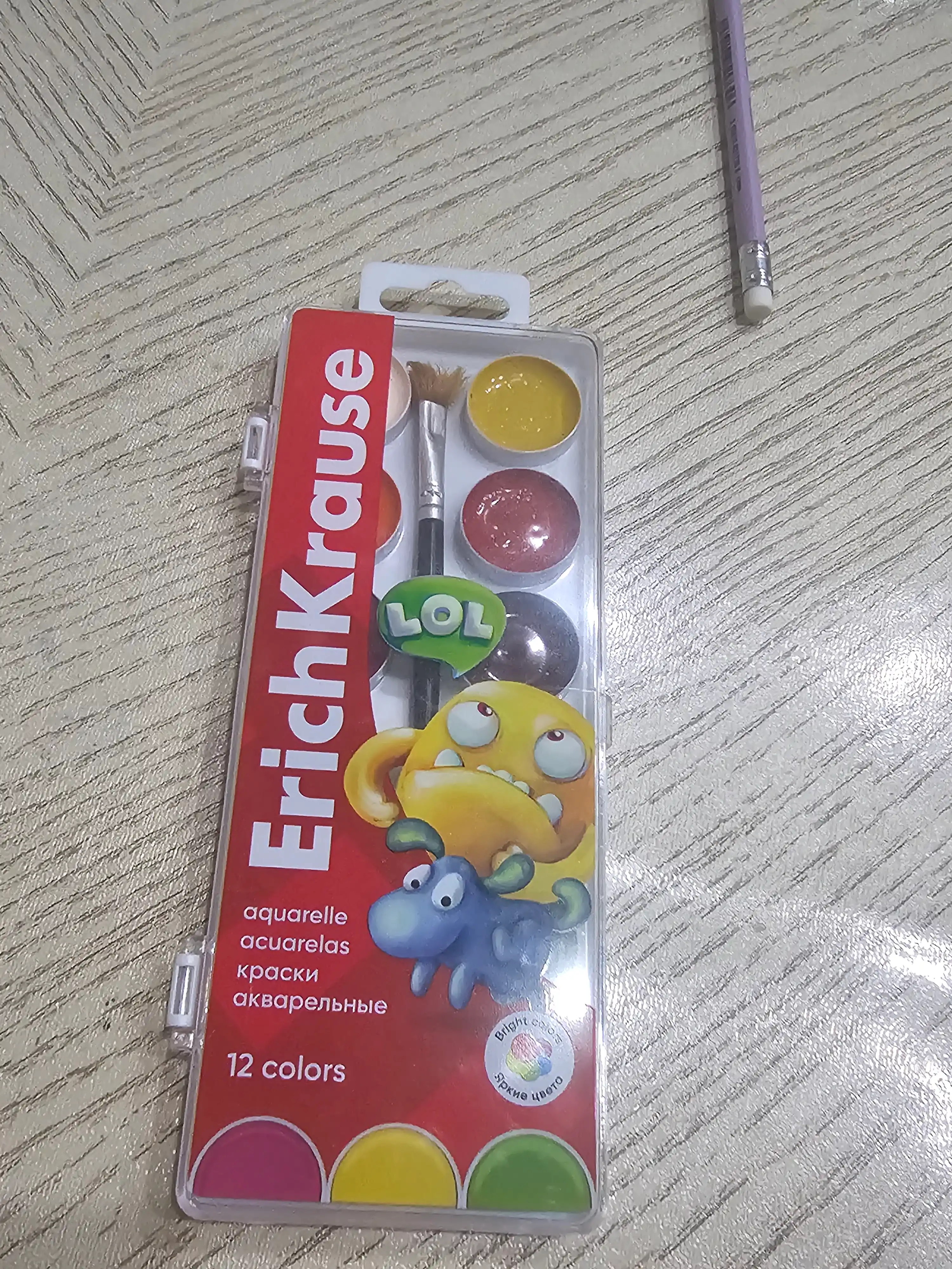 Краски акварельные ErichKrause Jolly Friends 12 цветов 61366