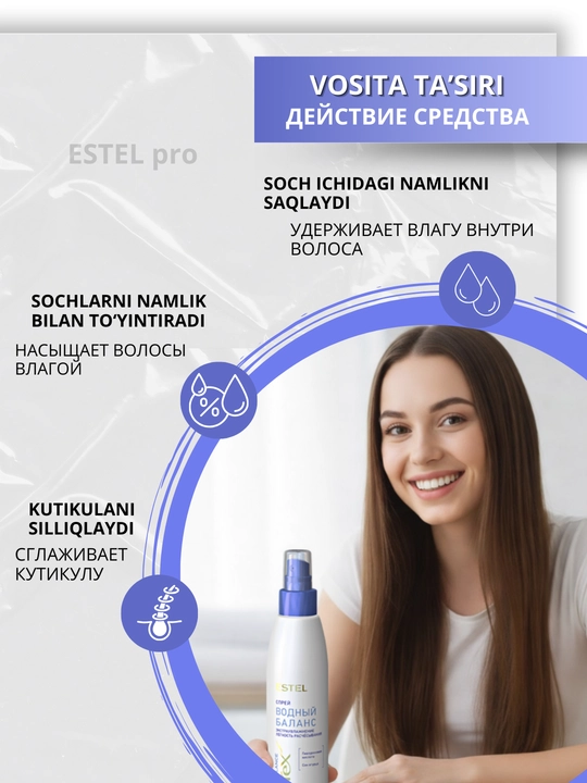 Estel CUREX soch spreylar — termal himoya, UV-himoya, namlantirish va parvarish, 200 ml
