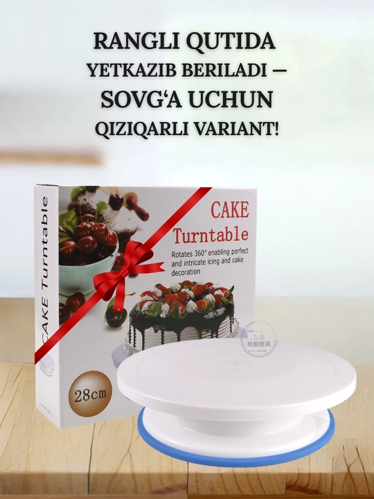 Tort va desertlar uchun aylanuvchi taglik (tortnitsa), 360° buriladigan, servis uchun
