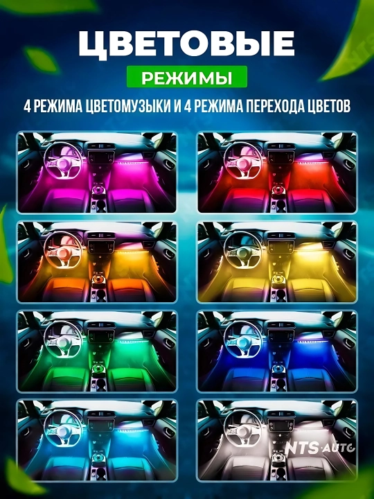 Подсветка салона для ног светодиодная в авто RGB, со звуковым контроллером, 48 LED
