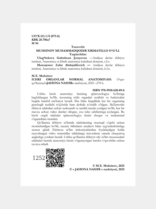 ANATOMIYA (splanxnologiya) — M.X. Muhsinov