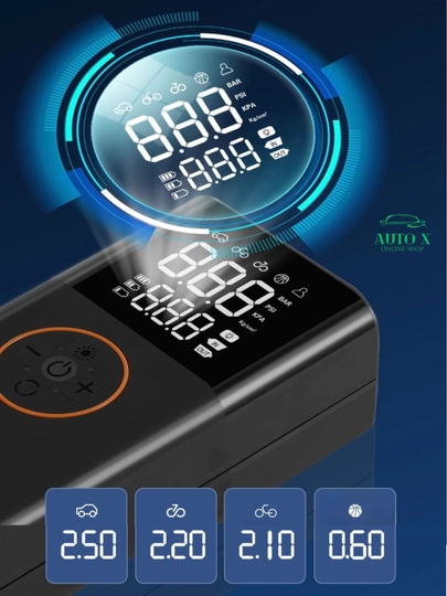 Portativ simsiz kompressor 5 tasi 1da – Power Bank, LED chiroq, SOS, raqamli displey