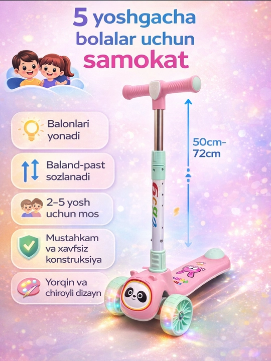 Bolalar uchun rang-barang va qulay samokat - 