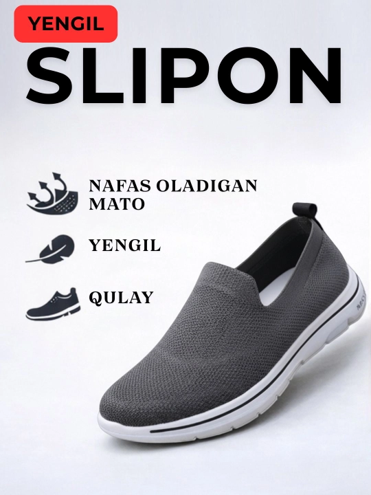 Erkaklar sliponlari yengil, nafas oluvchi, yozgi, har kunlik qulay oyoq kiyim
