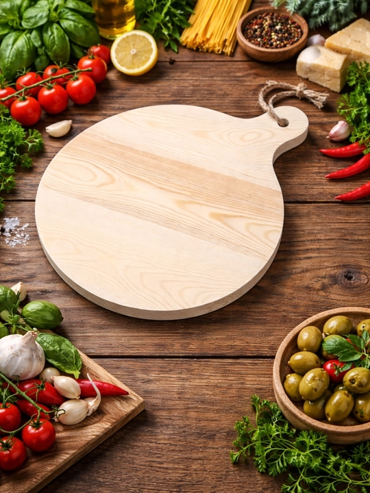 Деревянная кухонная доска прямоугольная и круглая с ручкой для нарезки - 
