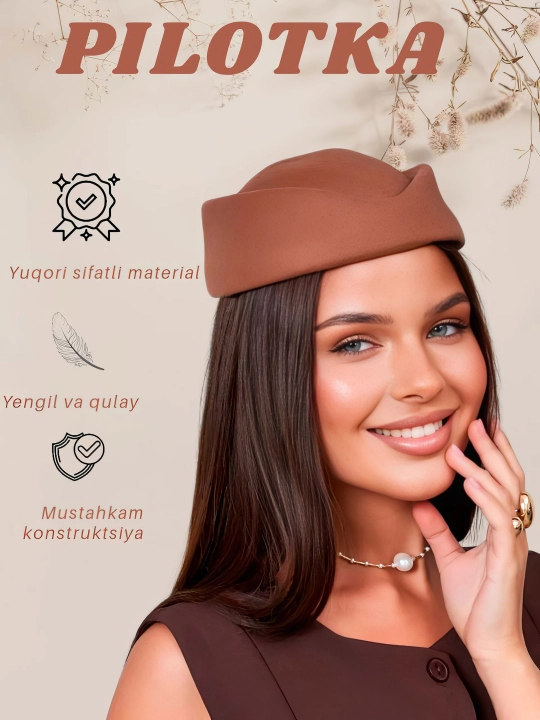 Ayollar pilotkasi, fetrli zamonaviy bosh kiyimi, turli ranglarda - 