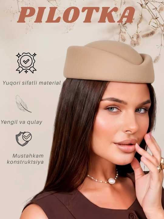 Ayollar pilotkasi, fetrli zamonaviy bosh kiyimi, turli ranglarda - 