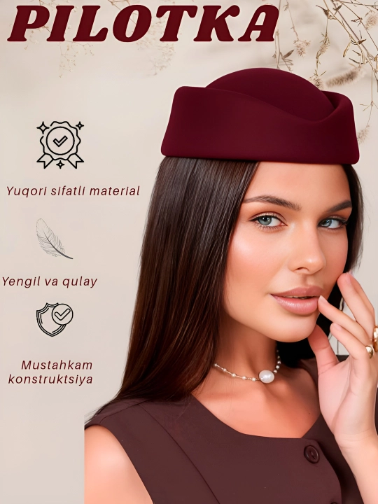 Ayollar pilotkasi, fetrli zamonaviy bosh kiyimi, turli ranglarda - 